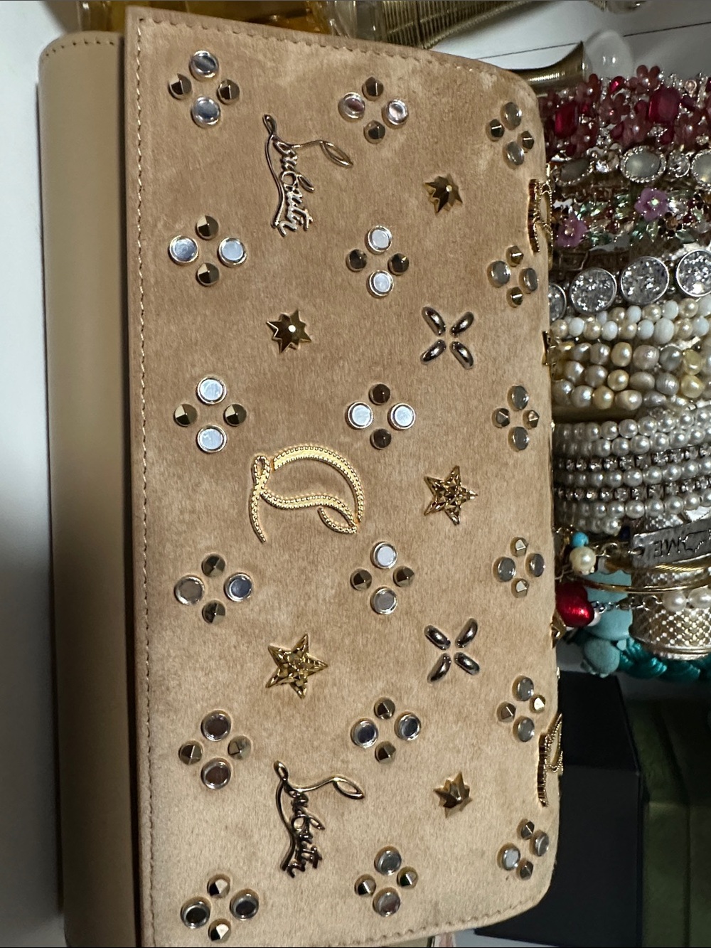 Christian Louboutin Beige Embellished Shoulder Bag